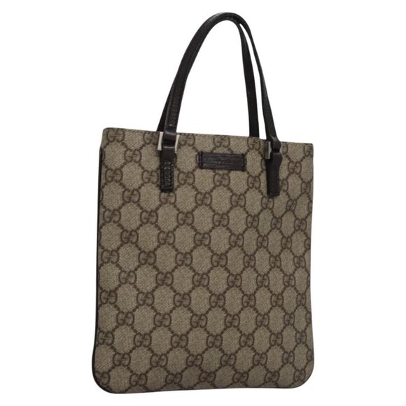 GUCCI GG Supreme Hand Bag PVC Leather Beige Silver